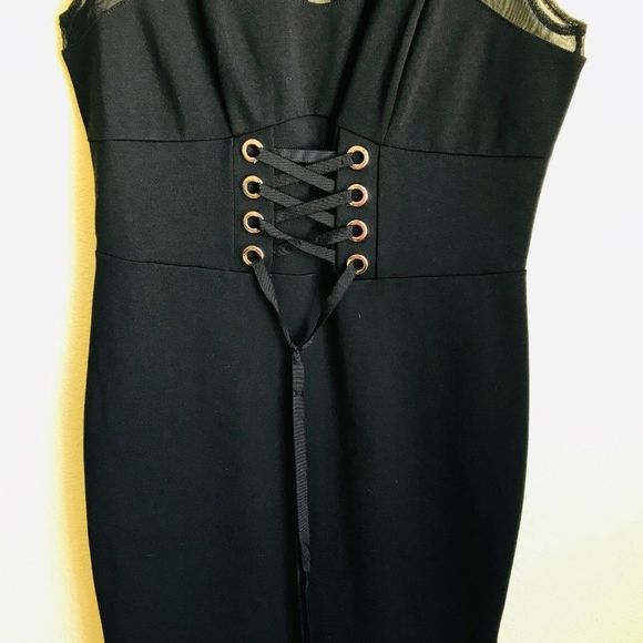 Guess Black Rosita Lace Up Bodycon Mesh Cocktail Dress - Picture 5 of 7